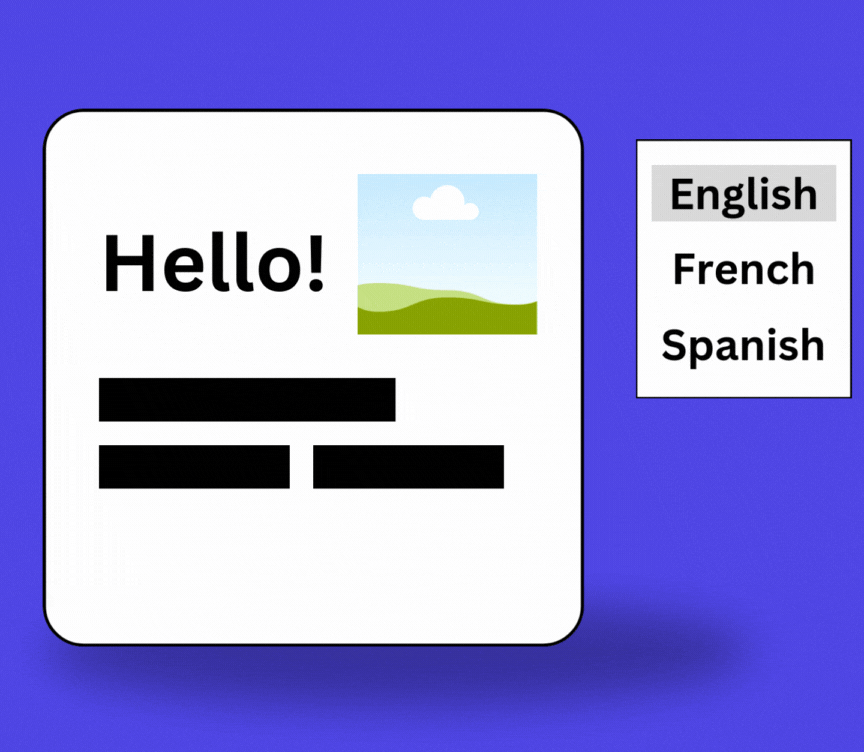 Animated image showing effortless, realtime website translations
